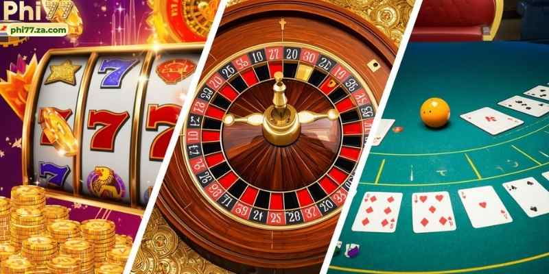 A graphic showing various casino games like slots, roulette, and blackjack side by side, highlighting variety.