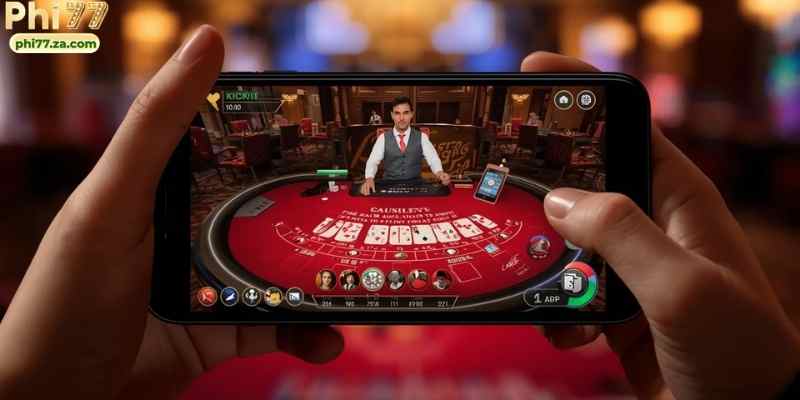 Screenshot of a mobile phone displaying a live casino game in action, showing intuitive controls.